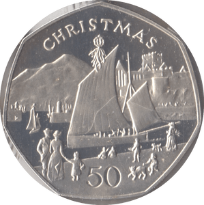 1981 SILVER PROOF CHRISTMAS 50P NIKKI BOAT ISLE OF MAN 2 - 50P CHRISTMAS COINS - Cambridgeshire Coins