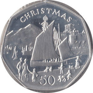1981 SILVER PROOF CHRISTMAS 50P NIKKI BOAT ISLE OF MAN - 50P CHRISTMAS COINS - Cambridgeshire Coins