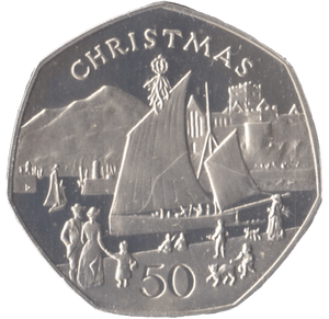 1981 SILVER PROOF CHRISTMAS LARGE 50P NIKKI BOAT ISLE OF MAN 2 - 50P REGIONAL ISSUES - Cambridgeshire Coins