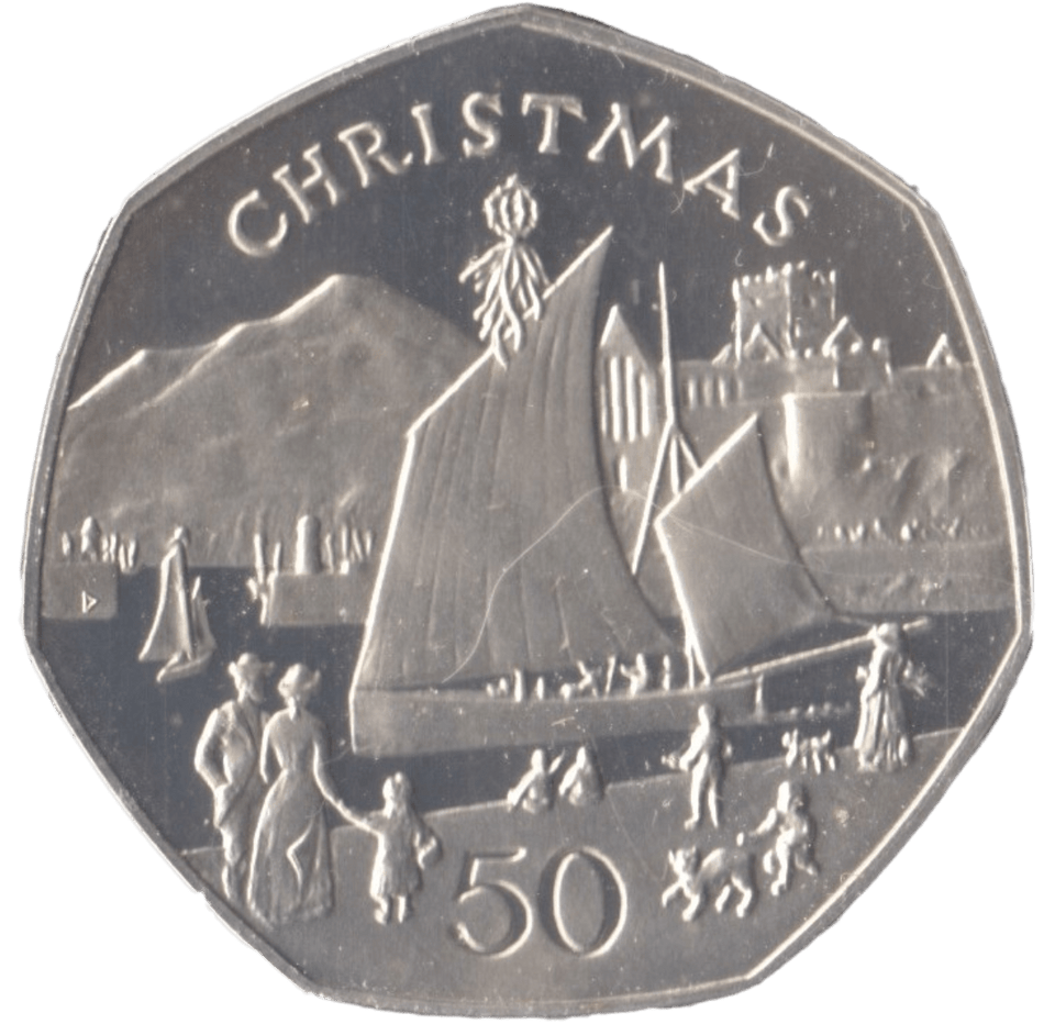 1981 SILVER PROOF CHRISTMAS LARGE 50P NIKKI BOAT ISLE OF MAN 2 - 50P REGIONAL ISSUES - Cambridgeshire Coins