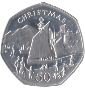 1981 SILVER PROOF CHRISTMAS LARGE 50P NIKKI BOAT ISLE OF MAN - 50P REGIONAL ISSUES - Cambridgeshire Coins