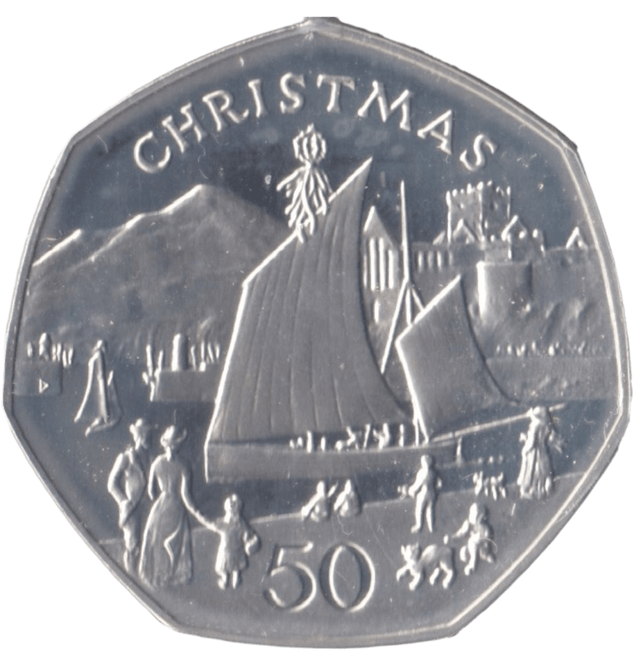 1981 SILVER PROOF CHRISTMAS LARGE 50P NIKKI BOAT ISLE OF MAN - 50P REGIONAL ISSUES - Cambridgeshire Coins