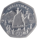 1981 SILVER PROOF CHRISTMAS LARGE 50P NIKKI BOAT ISLE OF MAN - 50P REGIONAL ISSUES - Cambridgeshire Coins