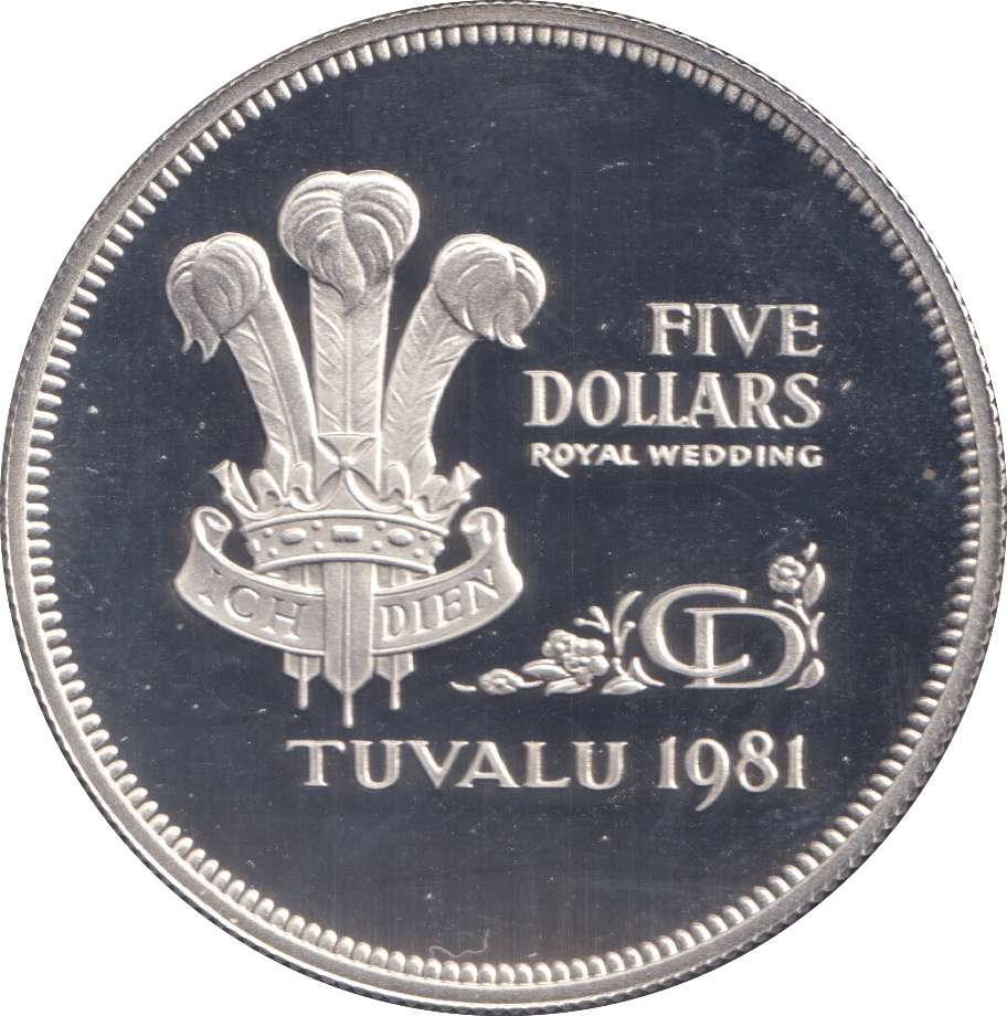 1981 SILVER PROOF FIVE DOLLARS ROYAL WEDDING TUVALU - SILVER WORLD COINS - Cambridgeshire Coins