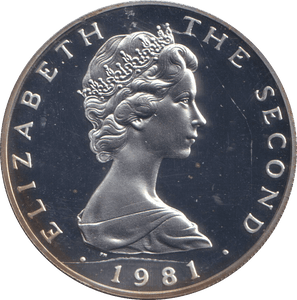 1981 SILVER PROOF FIVE POUND ISLE OF MAN - SILVER WORLD COINS - Cambridgeshire Coins