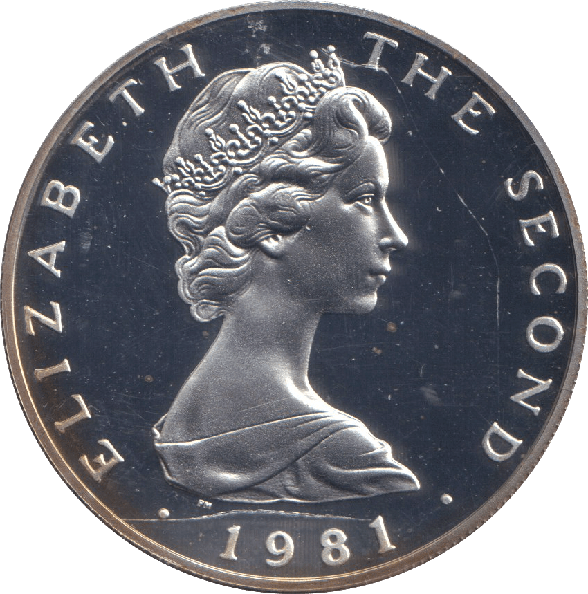 1981 SILVER PROOF FIVE POUND ISLE OF MAN - SILVER WORLD COINS - Cambridgeshire Coins