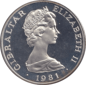 1981 SILVER PROOF ONE CROWN GIBRALTAR - SILVER WORLD COINS - Cambridgeshire Coins