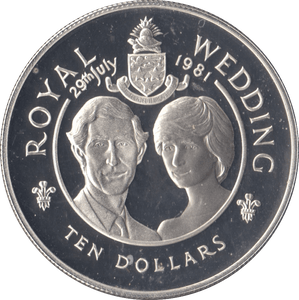 1981 SILVER PROOF TEN DOLLARS ROYAL WEDDING COMMEMORATIVE CAYMAN ISLANDS - SILVER WORLD COINS - Cambridgeshire Coins