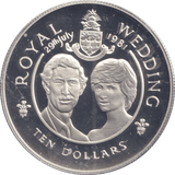 1981 TEN DOLLARS CAYMAN ISLANDS WEDDING OF PRINCE CHARLES AND LADY DIANA - SILVER WORLD COINS - Cambridgeshire Coins