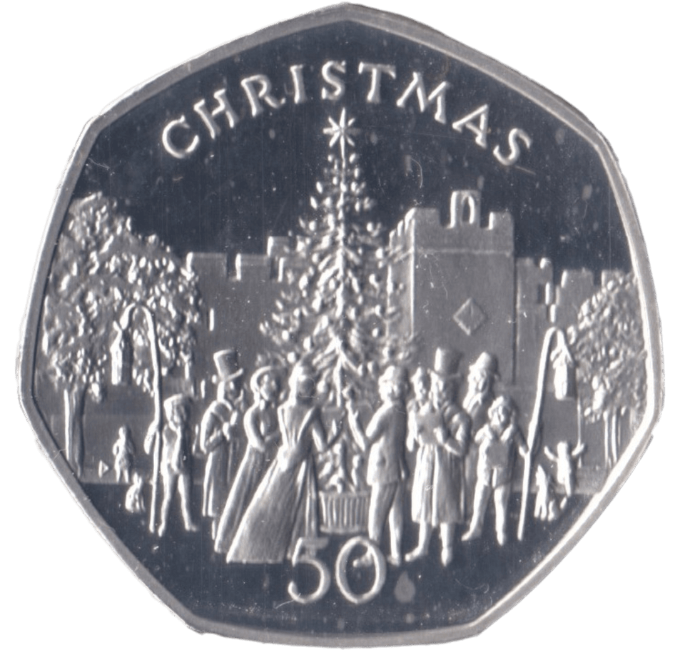 1982 SILVER PROOF CHRISTMAS LARGE 50P CHRISTMAS TREE ISLE OF MAN 2 - 50P REGIONAL ISSUES - Cambridgeshire Coins