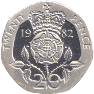1982 SILVER PROOF TWENTY PENCE TUDOR ROSE - SILVER WORLD COINS - Cambridgeshire Coins