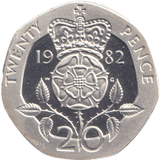 1982 SILVER PROOF TWENTY PENCE TUDOR ROSE - SILVER WORLD COINS - Cambridgeshire Coins