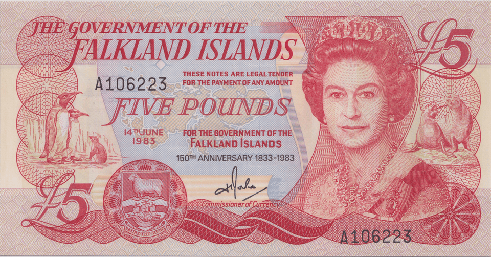 1983 FIVE POUNDS FALKLAND ISLANDS BANKNOTE REF-1806 - WORLD BANKNOTES - Cambridgeshire Coins