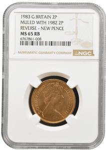 1983 NEW PENCE TWO PENCE MULE ERROR NGC MS 65 RB (RED BROWN ) RARE - NGC OTHER COINS - Cambridgeshire Coins