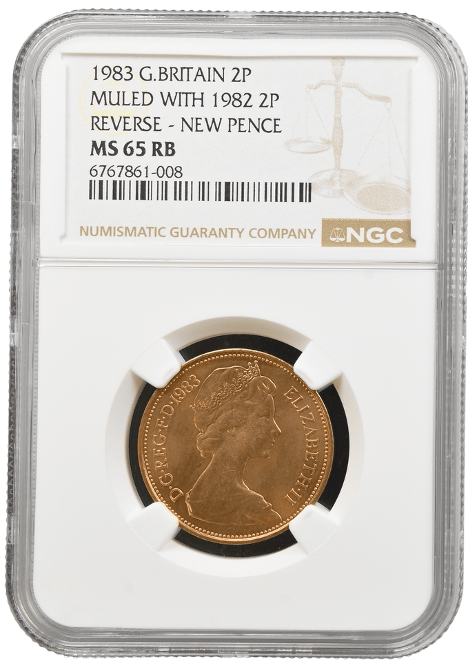 1983 NEW PENCE TWO PENCE MULE ERROR NGC MS 65 RB (RED BROWN ) RARE - NGC OTHER COINS - Cambridgeshire Coins