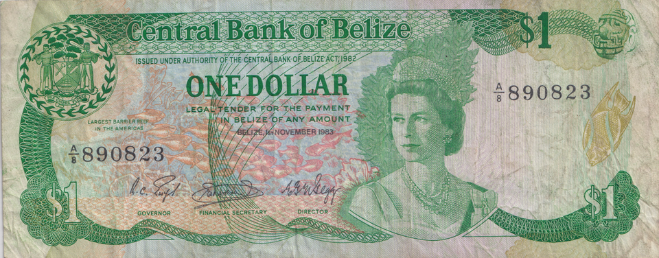 1983 ONE DOLLAR BELIZE BANKNOTE REF-1767 - WORLD BANKNOTES - Cambridgeshire Coins