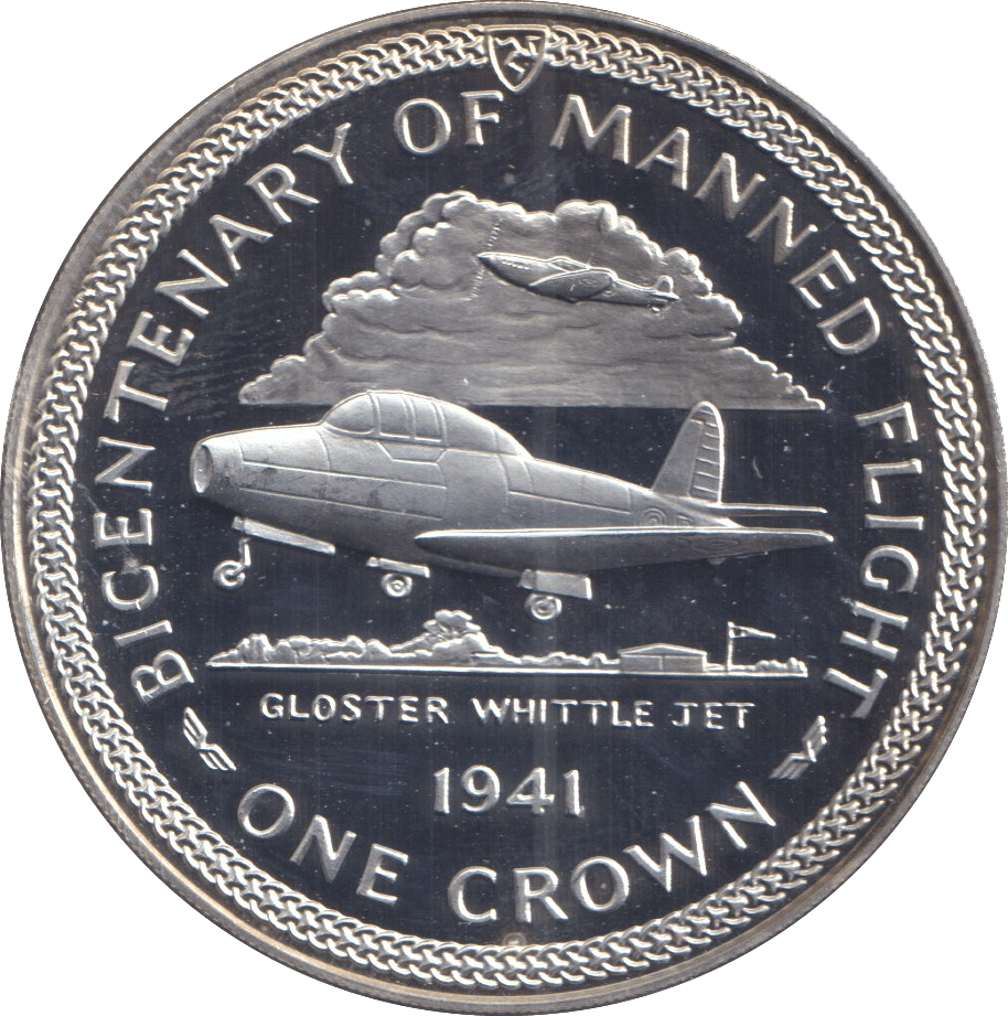 1983 SILVER ONE CROWN ISLE OF MAN BICENTENARY OF MANNED FLIGHT - SILVER WORLD COINS - Cambridgeshire Coins