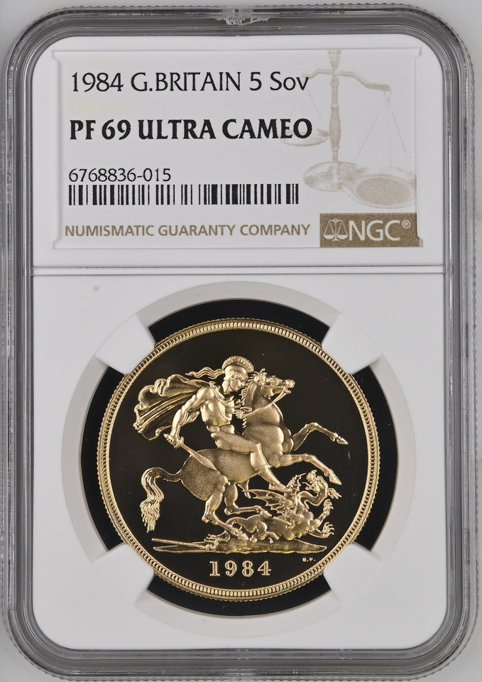 1984 GOLD FIVE POUND SOVEREIGN PF 69 ULTRA CAMEO - NGC GOLD COINS - Cambridgeshire Coins
