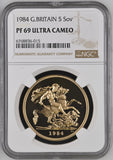 1984 GOLD FIVE POUND SOVEREIGN PF 69 ULTRA CAMEO - NGC GOLD COINS - Cambridgeshire Coins