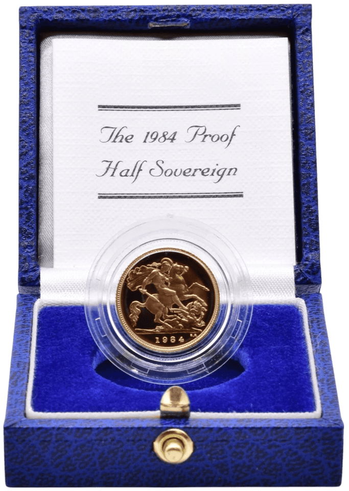 1984 GOLD PROOF HALF SOVEREIGN BOXED - GOLD PROOF HALF SOVEREIGNS - Cambridgeshire Coins