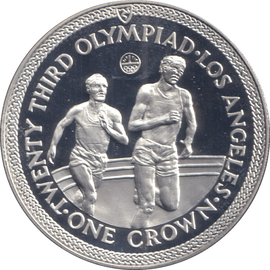 1984 SILVER ONE CROWN ISLE OF MAN TWENTY THIRD OLYMPICS - SILVER WORLD COINS - Cambridgeshire Coins