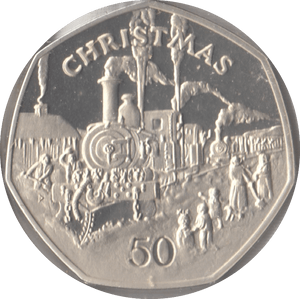 1984 SILVER PROOF CHRISTMAS 50P STEAM LOCOMOTIVE ISLE OF MAN 2 - 50P CHRISTMAS COINS - Cambridgeshire Coins