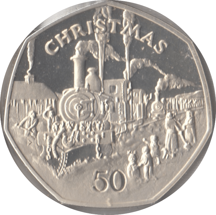 1984 SILVER PROOF CHRISTMAS 50P STEAM LOCOMOTIVE ISLE OF MAN 2 - 50P CHRISTMAS COINS - Cambridgeshire Coins