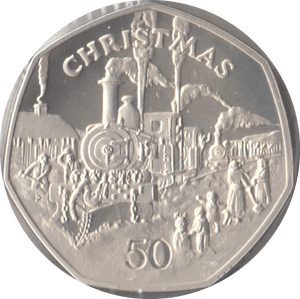 1984 SILVER PROOF CHRISTMAS 50P STEAM LOCOMOTIVE ISLE OF MAN - 50P CHRISTMAS COINS - Cambridgeshire Coins