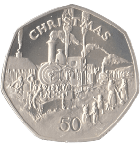 1984 SILVER PROOF CHRISTMAS LARGE 50P STEAM LOCOMOTIVE ISLE OF MAN - 50P REGIONAL ISSUES - Cambridgeshire Coins