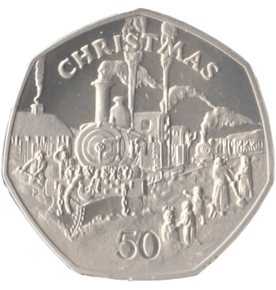 1984 SILVER PROOF CHRISTMAS LARGE 50P STEAM LOCOMOTIVE ISLE OF MAN - 50P REGIONAL ISSUES - Cambridgeshire Coins