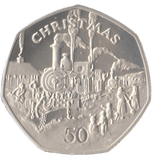 1984 SILVER PROOF CHRISTMAS LARGE 50P STEAM LOCOMOTIVE ISLE OF MAN - 50P REGIONAL ISSUES - Cambridgeshire Coins