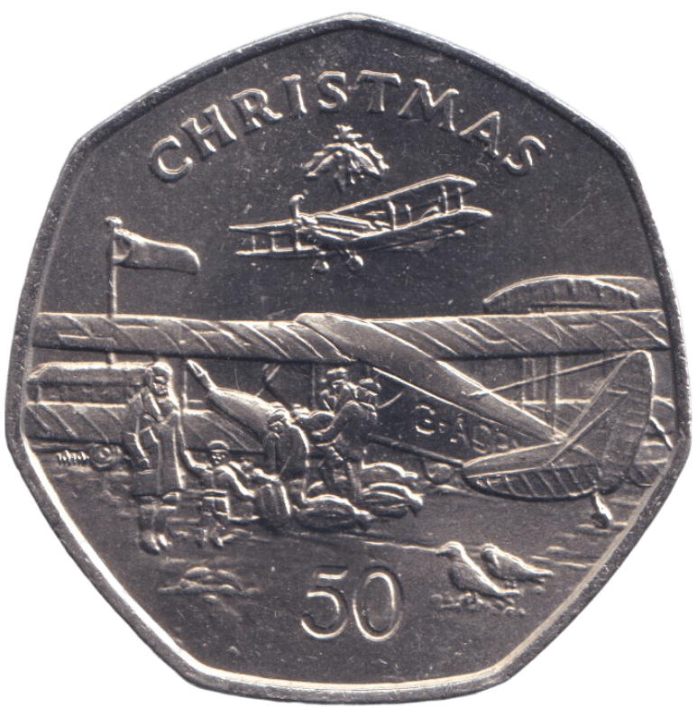 1985 DEHAVILAND PLANE 50P ISLE OF MAN ( UNC ) AA - 50P REGIONAL ISSUES - Cambridgeshire Coins