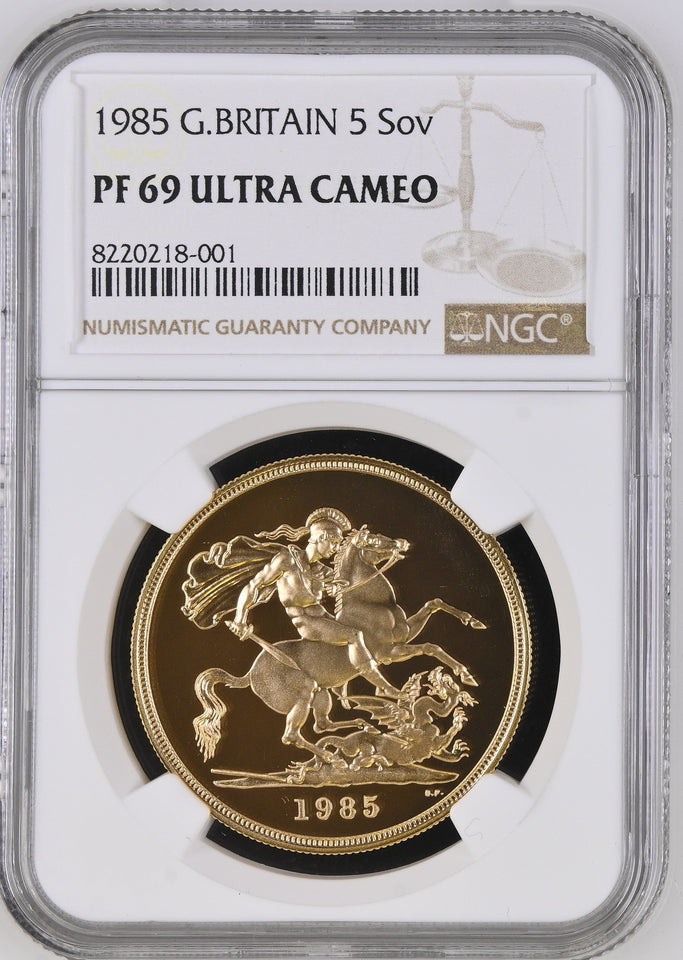 1985 GOLD FIVE POUND SOVEREIGN PF 69 ULTRA CAMEO - NGC GOLD COINS - Cambridgeshire Coins