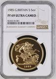 1985 GOLD FIVE POUND SOVEREIGN PF 69 ULTRA CAMEO - NGC GOLD COINS - Cambridgeshire Coins
