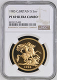 1985 GOLD FIVE POUND SOVEREIGN PF 69 ULTRA CAMEO - NGC GOLD COINS - Cambridgeshire Coins