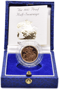 1985 GOLD PROOF HALF SOVEREIGN BOXED - GOLD PROOF HALF SOVEREIGNS - Cambridgeshire Coins