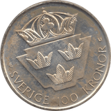 1985 SILVER 100 KRONER SWEDEN - SILVER WORLD COINS - Cambridgeshire Coins