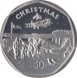 1985 SILVER PROOF CHRISTMAS 50P BI PLANE ISLE OF MAN - 50P CHRISTMAS COINS - Cambridgeshire Coins