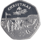 1985 SILVER PROOF CHRISTMAS LARGE 50P BI PLANE ISLE OF MAN 2 - 50P REGIONAL ISSUES - Cambridgeshire Coins