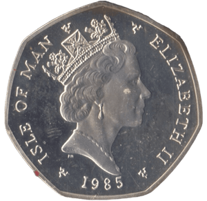 1985 SILVER PROOF CHRISTMAS LARGE 50P BI PLANE ISLE OF MAN - 50P REGIONAL ISSUES - Cambridgeshire Coins
