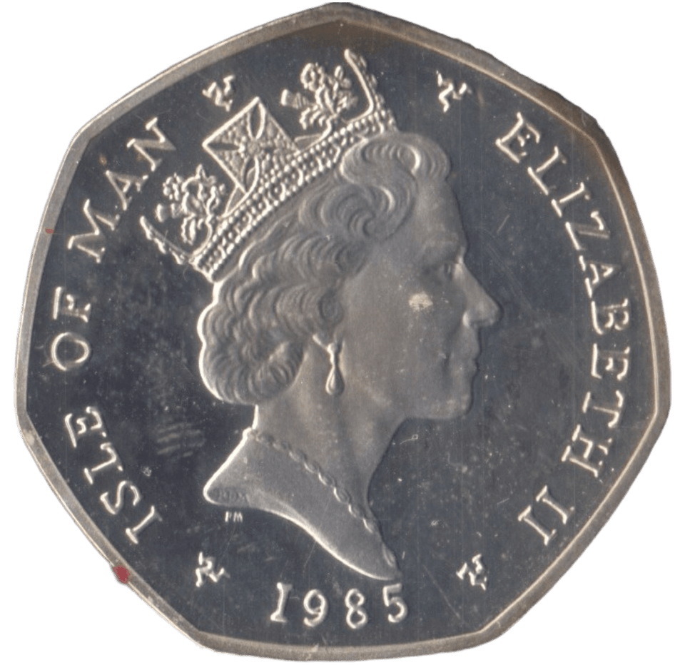 1985 SILVER PROOF CHRISTMAS LARGE 50P BI PLANE ISLE OF MAN - 50P REGIONAL ISSUES - Cambridgeshire Coins