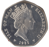 1985 SILVER PROOF CHRISTMAS LARGE 50P BI PLANE ISLE OF MAN - 50P REGIONAL ISSUES - Cambridgeshire Coins