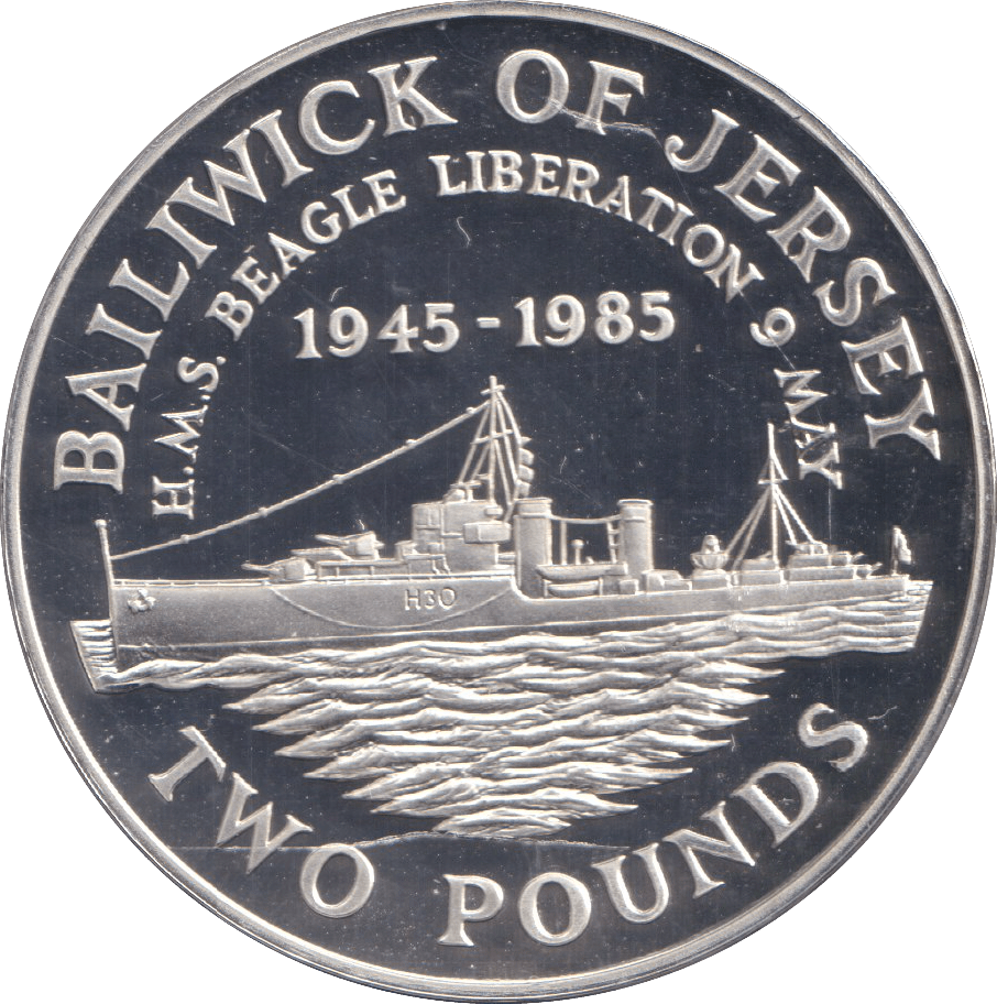 1985 SILVER PROOF TWO POUND JERSEY - SILVER WORLD COINS - Cambridgeshire Coins