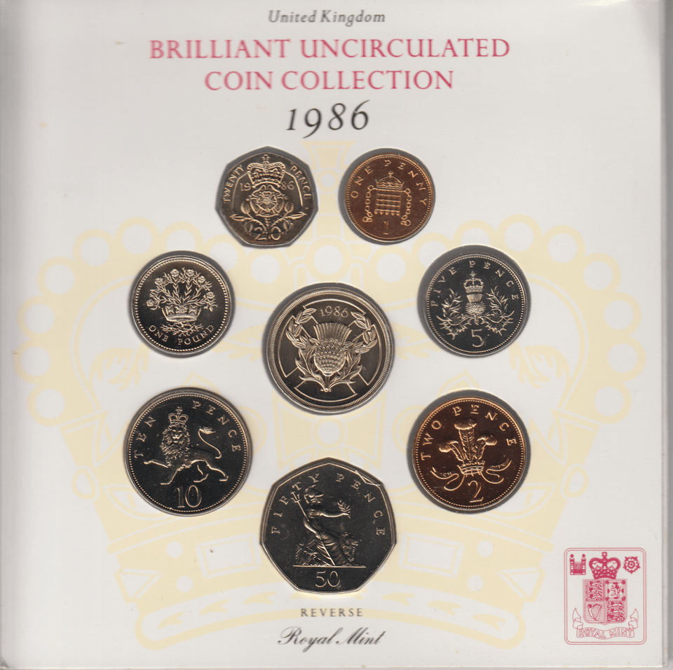 1986 BRILLIANT UNCIRCULATED COIN YEAR SET - Brilliant Uncirculated Year Sets - Cambridgeshire Coins