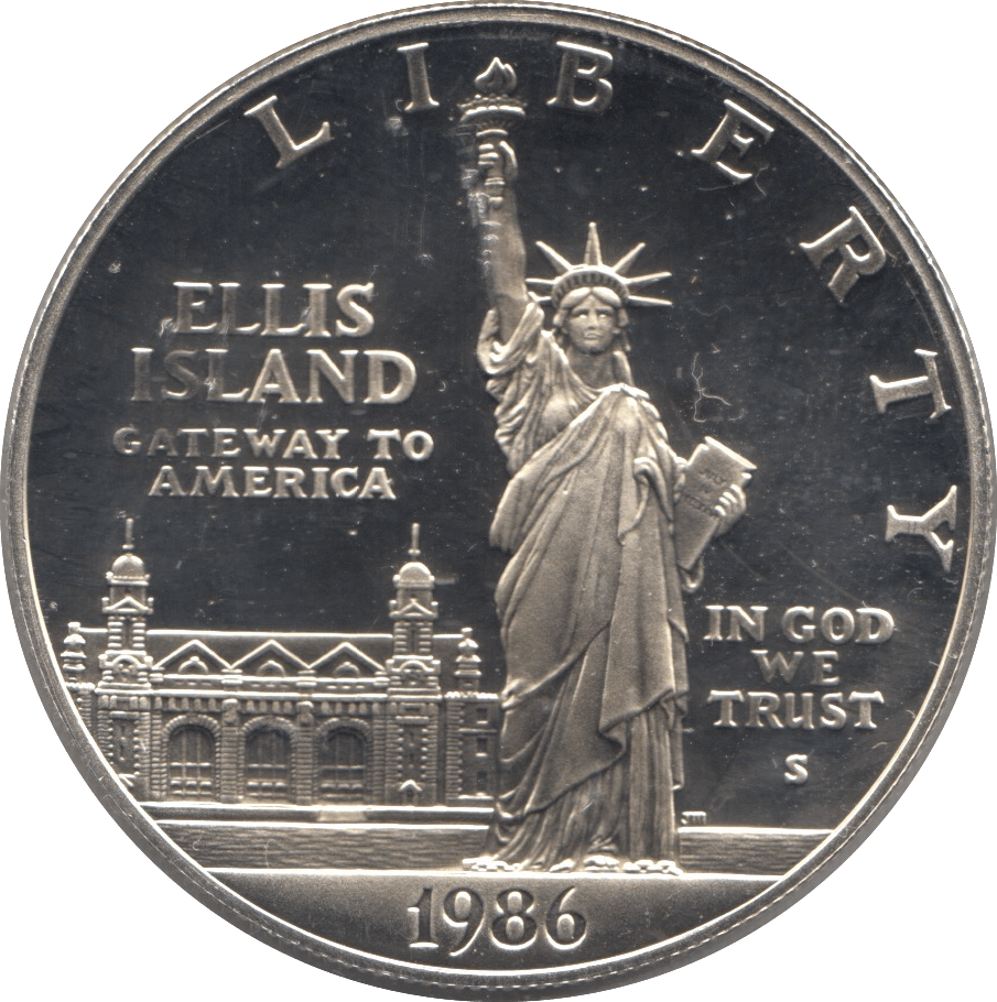 1986 ELLIS ISLAND SILVER PROOF DOLLAR USA SAN FRANCISCO MINT - SILVER WORLD COINS - Cambridgeshire Coins