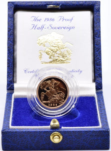 1986 GOLD PROOF HALF SOVEREIGN BOXED - GOLD PROOF HALF SOVEREIGNS - Cambridgeshire Coins