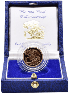 1986 GOLD PROOF HALF SOVEREIGN BOXED - GOLD PROOF HALF SOVEREIGNS - Cambridgeshire Coins