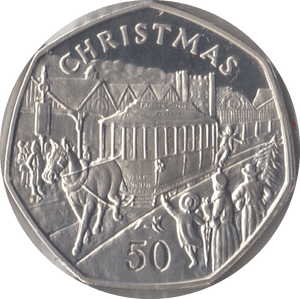 1986 SILVER PROOF CHRISTMAS HORSE AND TRAM 50P ISLE OF MAN 2 - 50P CHRISTMAS COINS - Cambridgeshire Coins