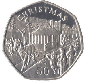 1986 SILVER PROOF CHRISTMAS HORSE AND TRAM LARGE 50P ISLE OF MAN 2 - 50P REGIONAL ISSUES - Cambridgeshire Coins