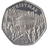 1986 SILVER PROOF CHRISTMAS HORSE AND TRAM LARGE 50P ISLE OF MAN 2 - 50P REGIONAL ISSUES - Cambridgeshire Coins